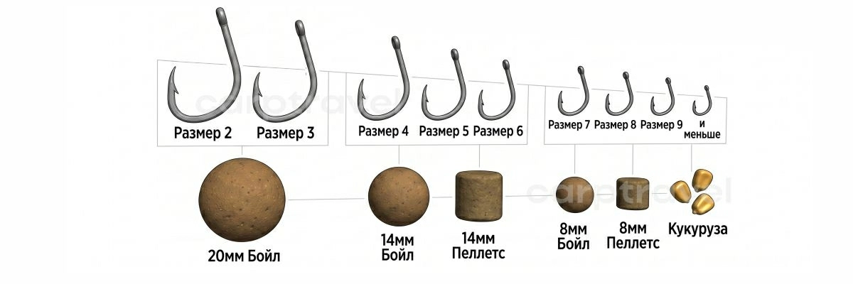 Размер крючка подбираем под насадку, а не наоборот