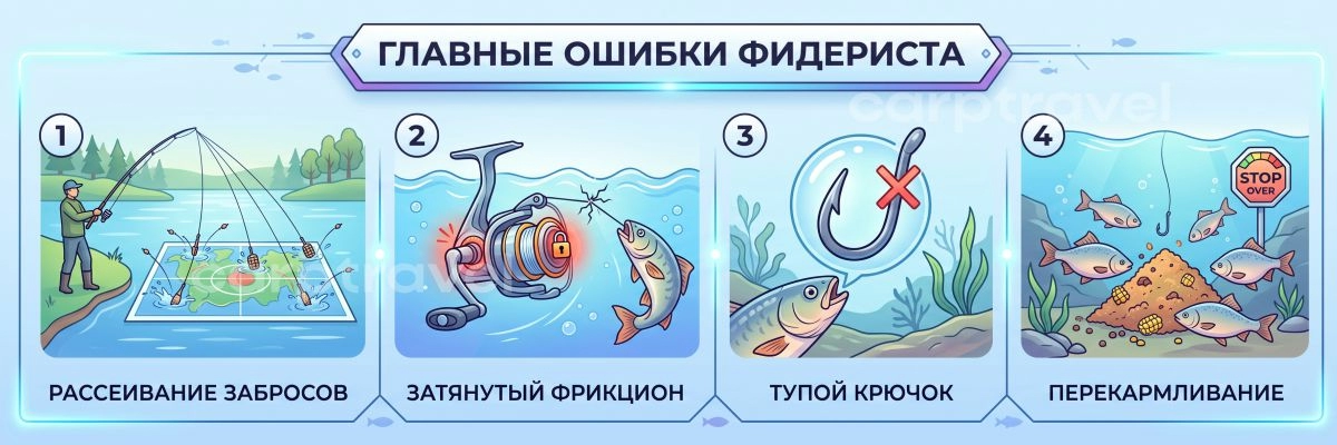 Ошибки, из-за которых карп не клюёт и сходит с крючка