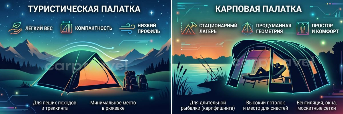 Чем карповая палатка отличается от туристической Чем карповая палатка отличается от туристической