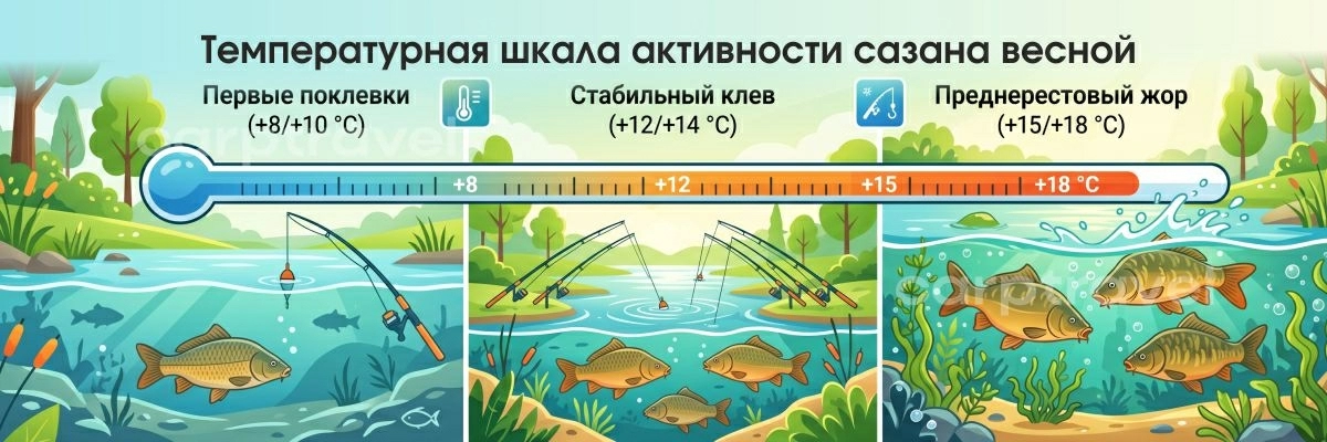 Температура воды — главный триггер весеннего клёва сазана Температура воды — главный триггер весеннего клёва сазана