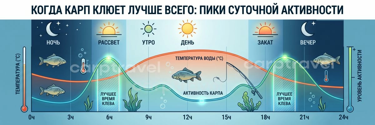Когда карп клюёт лучше всего: суточные пики активности Когда карп клюёт лучше всего: суточные пики активности