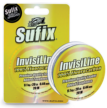 Леска поводковая флюрокарбоновая Sufix Invisiline  20м 0,9кг/0,12мм (Прозрачный) 